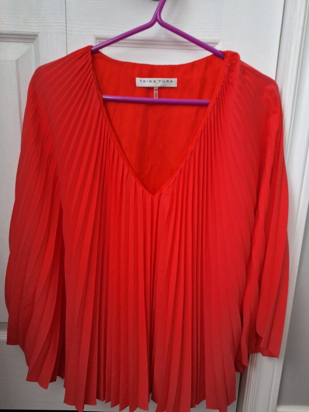 Trina Turk Vermillion Pleated Flowy Top